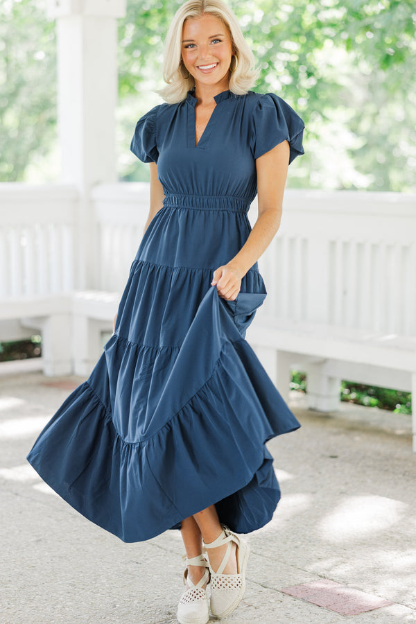 navy midi dresses, feminine midi dresses, summer midi dresses, shop the mint