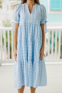 Pinch: Take The Compliment Light Blue Gingham Midi Dress