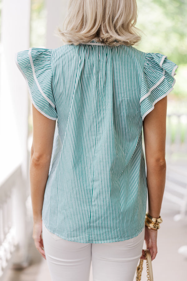 On The Way Green Striped Blouse