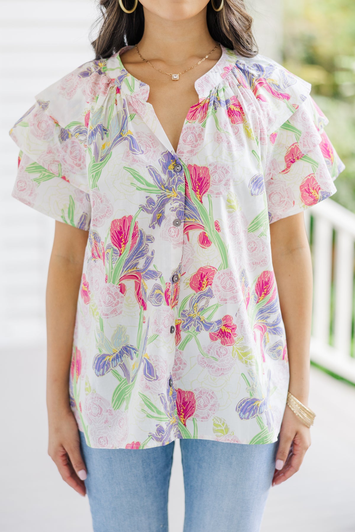 Alvarez Pink Garden Button Blouse
