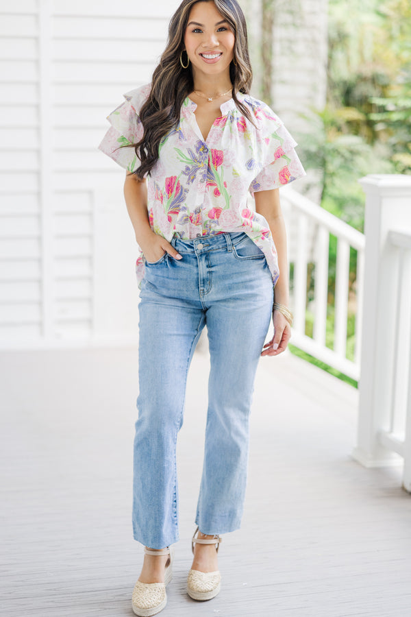 Floral Pattern Blouses With Pink Overalls Sets