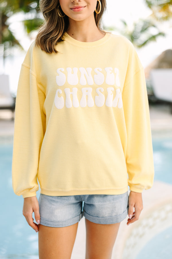 Sunset Chaser Yellow Corded Graphic Sweatshirt
