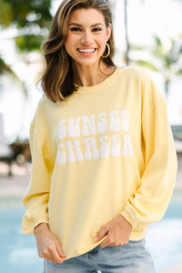 Sunset Chaser Yellow Corded Graphic Sweatshirt