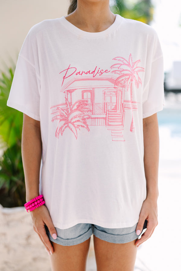 Welcome To Paradise White Graphic Tee