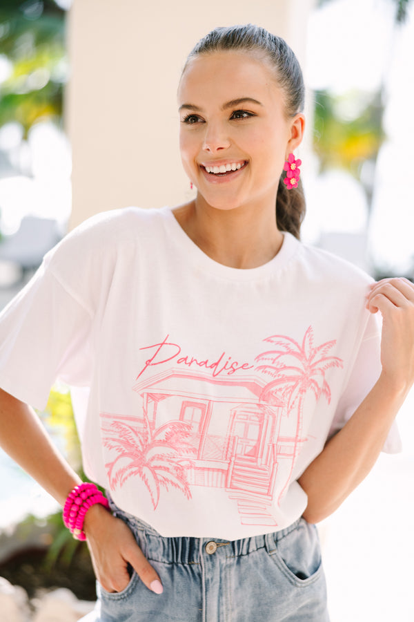 Welcome To Paradise White Graphic Tee