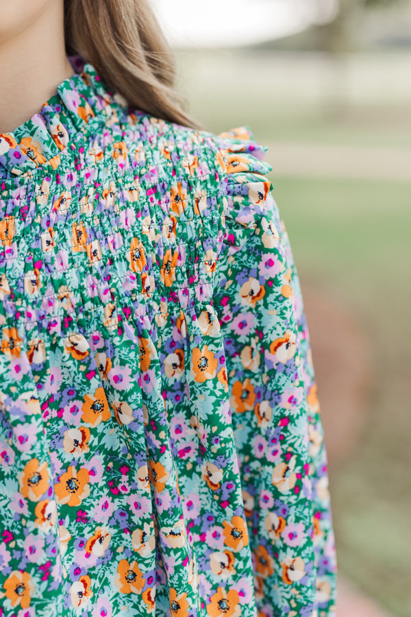 Girls: All About You Green Ditsy Floral Blouse