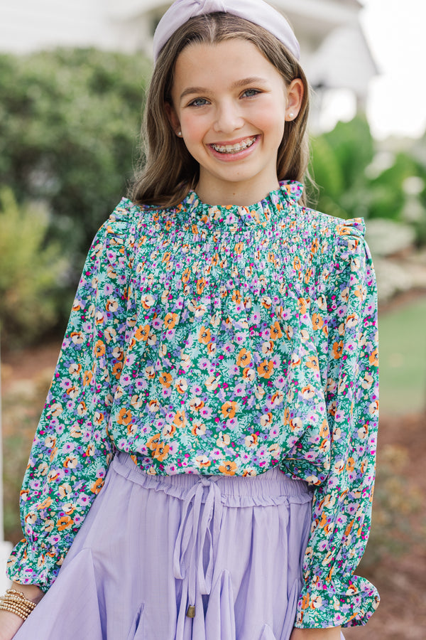 Girls: All About You Green Ditsy Floral Blouse