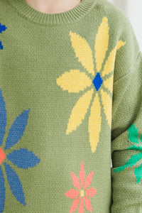 Girls: Be Yourself Olive Green Floral Sweater