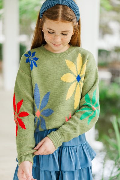 the virgins ニット　ミントグリーン Girls: Be Yourself Olive Green Floral Sweater – Shop the Mint