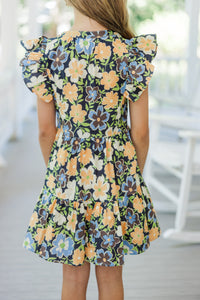 Girls: At This Time Navy Blue Ditsy Floral Dress