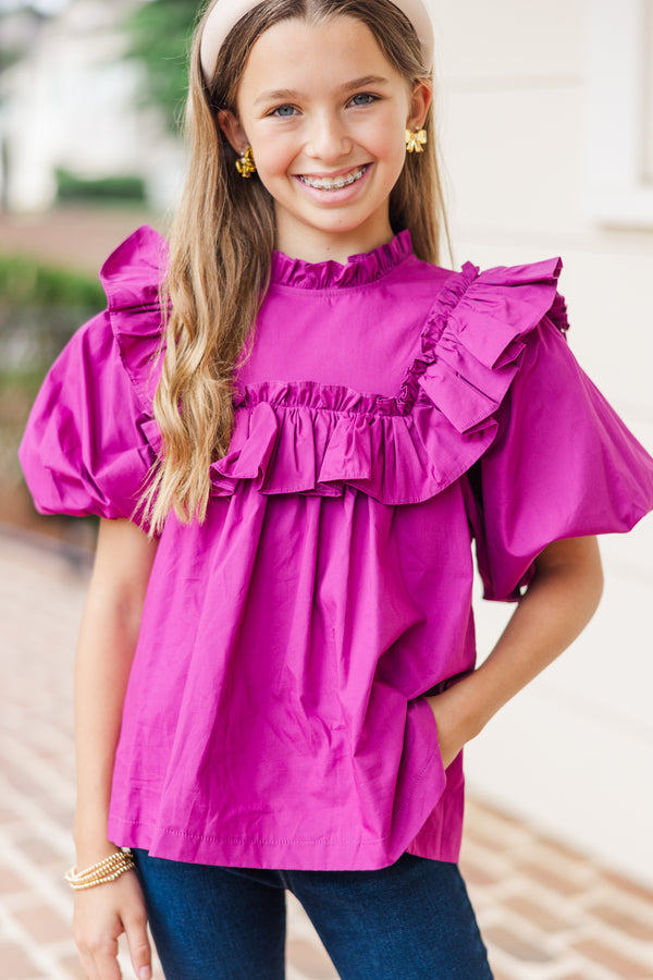 Girls: Make Your Choices Magenta Pink Ruffled Blouse