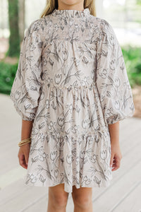 Girls: Be Your Best Taupe Brown Floral Babydoll Dress