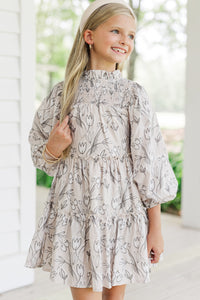 Girls: Be Your Best Taupe Brown Floral Babydoll Dress