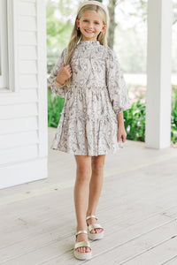 Girls: Be Your Best Taupe Brown Floral Babydoll Dress