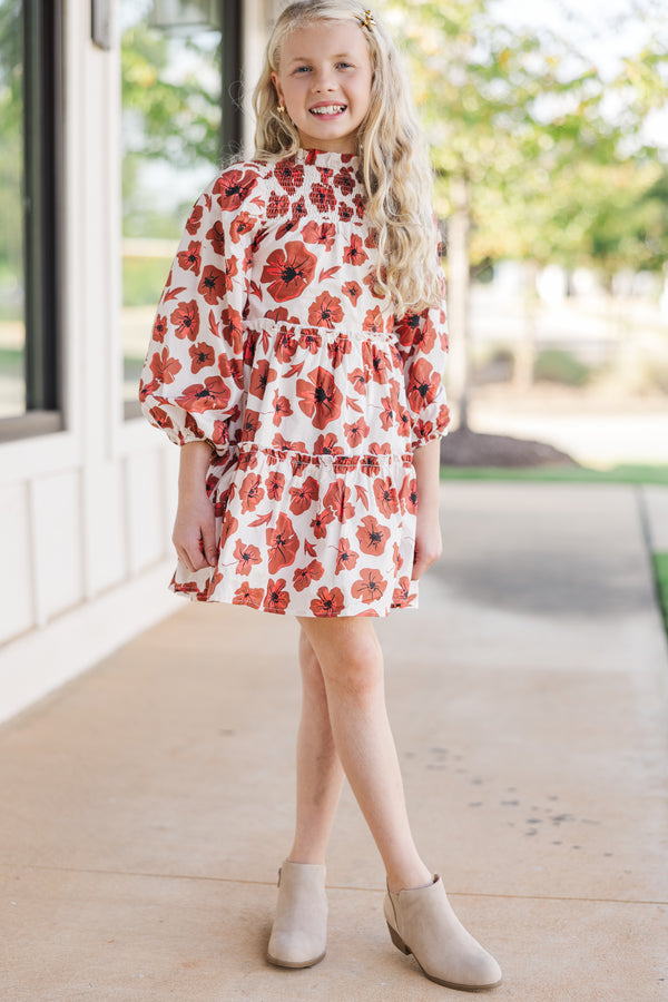 Girls: Be Your Best Rust Floral Babydoll Dress