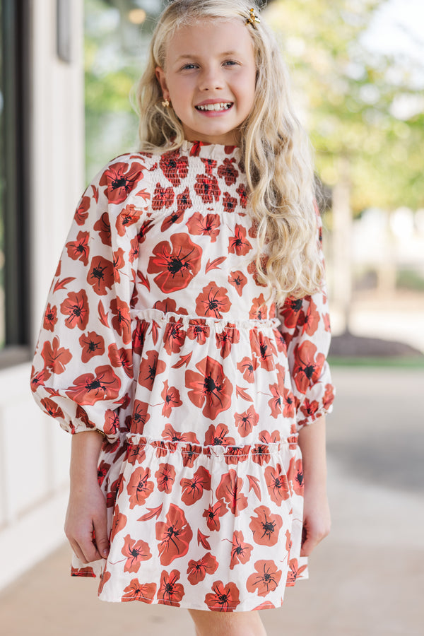 Girls: Be Your Best Rust Floral Babydoll Dress