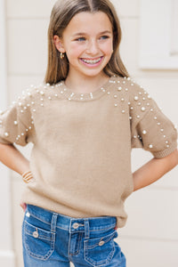 Girls: Tell Your Story Taupe Embellished Sweater