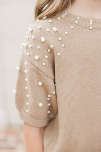 Girls: Tell Your Story Taupe Embellished Sweater