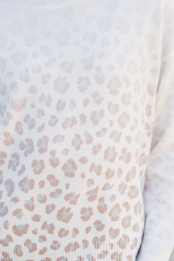 Girls: The Sabrina Cream White Ombre Leopard Sweater