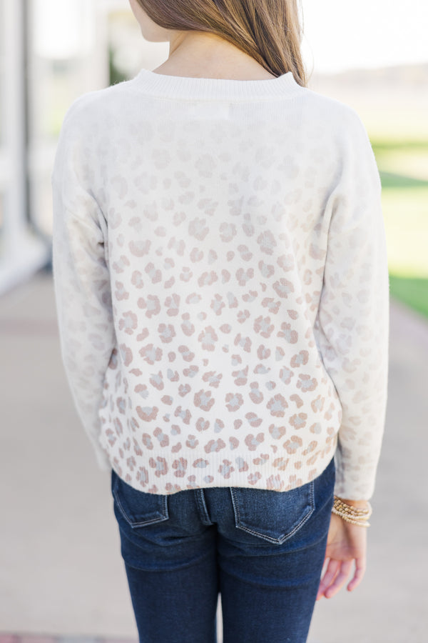 Girls: The Sabrina Cream White Ombre Leopard Sweater