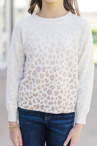 Girls: The Sabrina Cream White Ombre Leopard Sweater