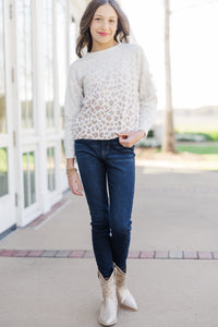 Girls: The Sabrina Cream White Ombre Leopard Sweater