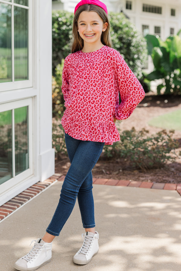 Girls: Feeling Blessed Pink Leopard Blouse