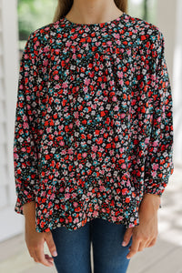 Girls: Feeling Blessed Pink Ditsy Floral Blouse