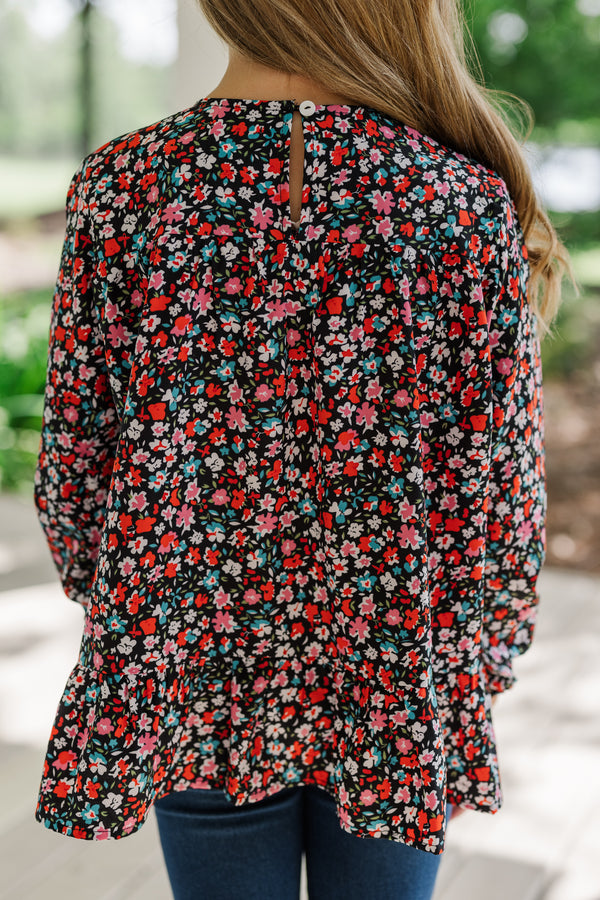 Girls: Feeling Blessed Pink Ditsy Floral Blouse