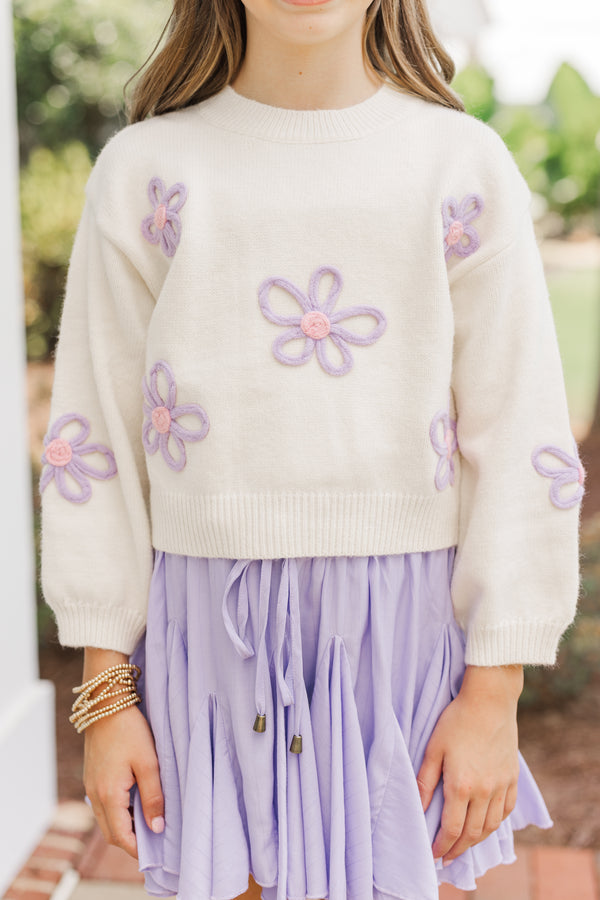 Girls: Feeling Just Fine Cream Floral Sweater