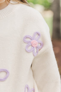 Girls: Feeling Just Fine Cream Floral Sweater