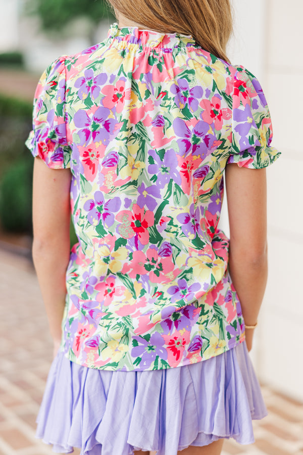 Girls: Feelings Of Fun Lavender Purple Floral Blouse