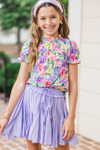 Girls: Feelings Of Fun Lavender Purple Floral Blouse