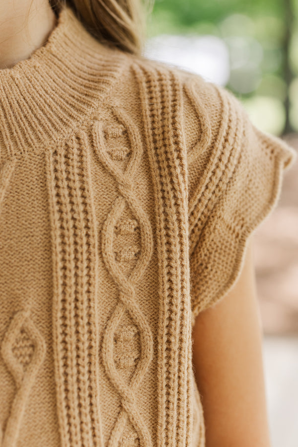 Girls: Get It Going Camel Cable Knit Sweater Top