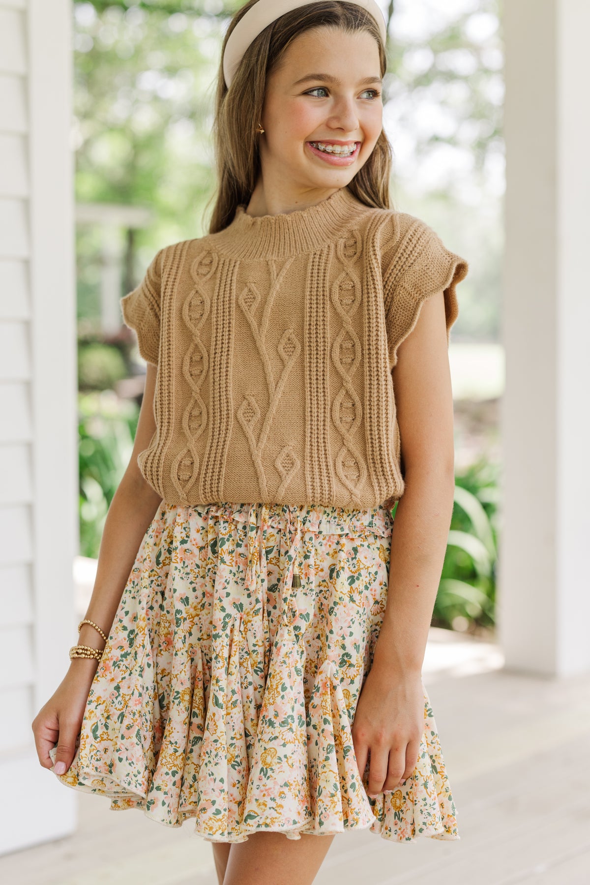 Girls: Get It Going Camel Cable Knit Sweater Top – Shop the Mint