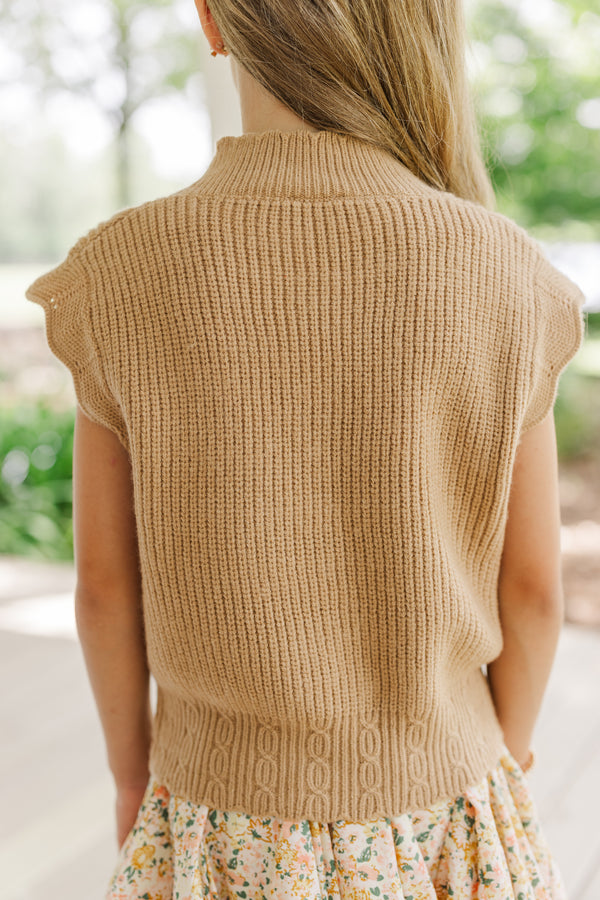 Girls: Get It Going Camel Cable Knit Sweater Top