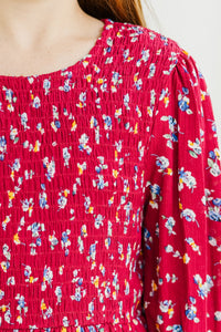 Girls: Getting Close Burgundy Red Ditsy Floral Blouse