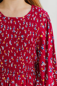 Girls: Getting Close Burgundy Red Ditsy Floral Dress