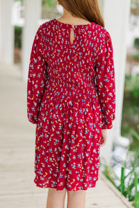 Girls: Getting Close Burgundy Red Ditsy Floral Dress