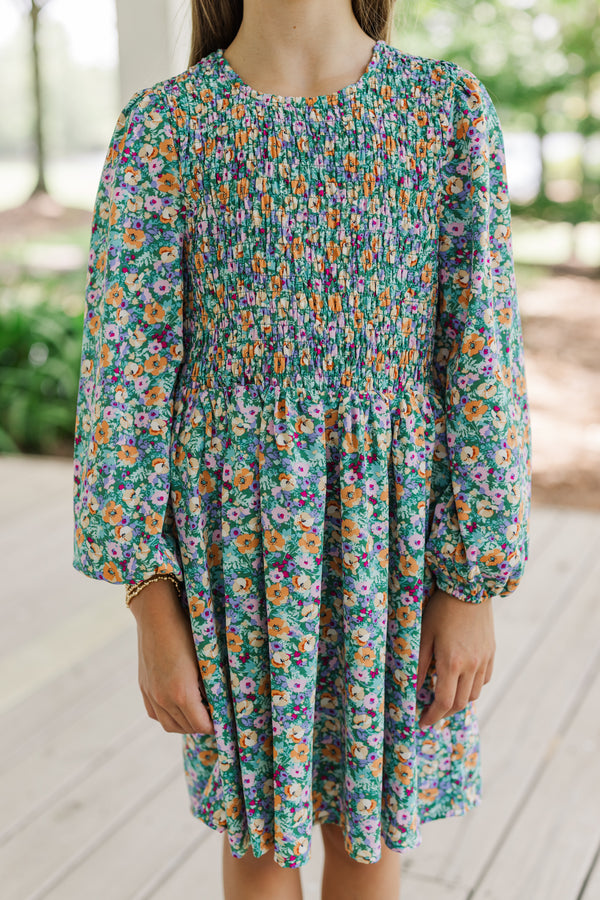 Girls: Getting Close Green Ditsy Floral Dress