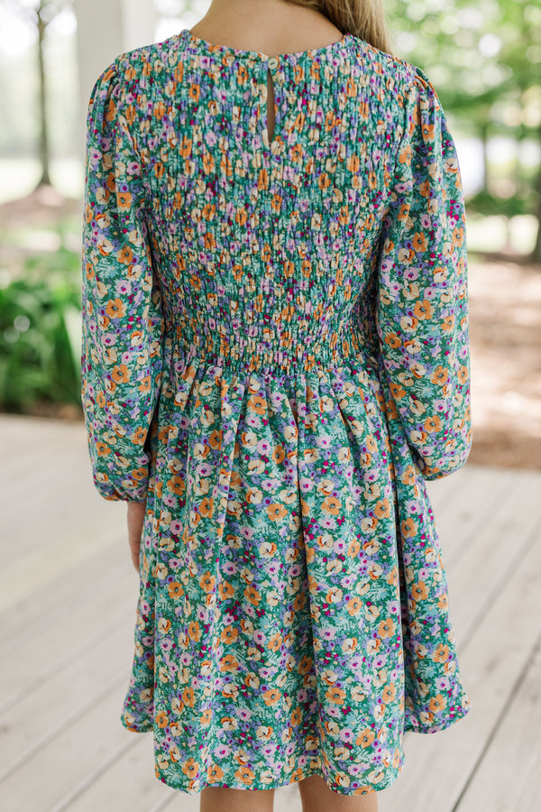 Girls: Getting Close Green Ditsy Floral Dress