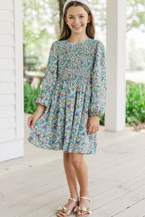 Girls: Getting Close Green Ditsy Floral Dress