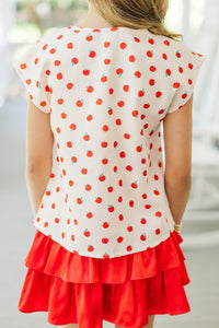 Girls: Hello Beautiful Apple Print Cap Sleeve Blouse