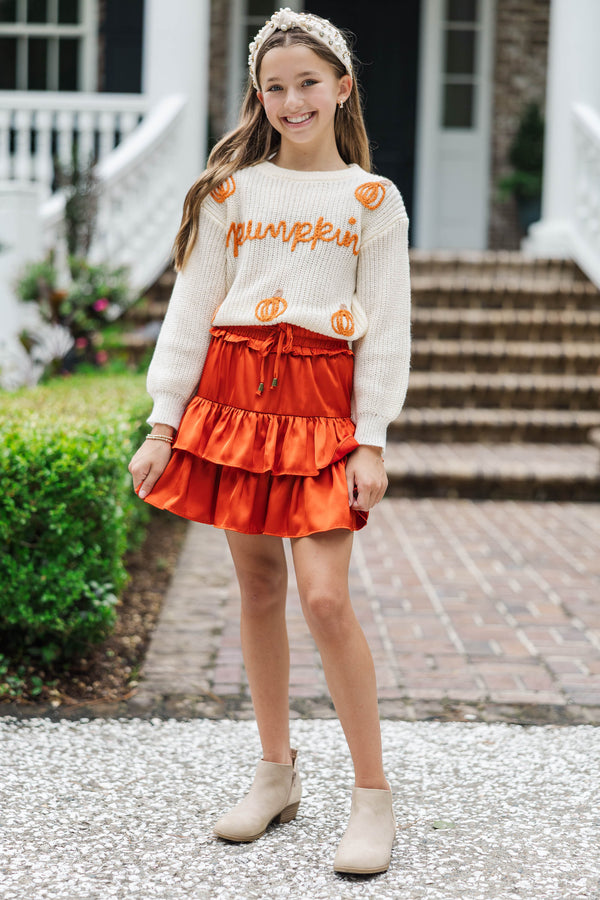 Girls: Hey Pumpkin Oatmeal White Script Sweater