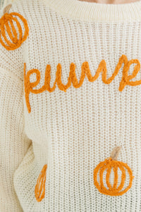 Girls: Hey Pumpkin Oatmeal White Script Sweater