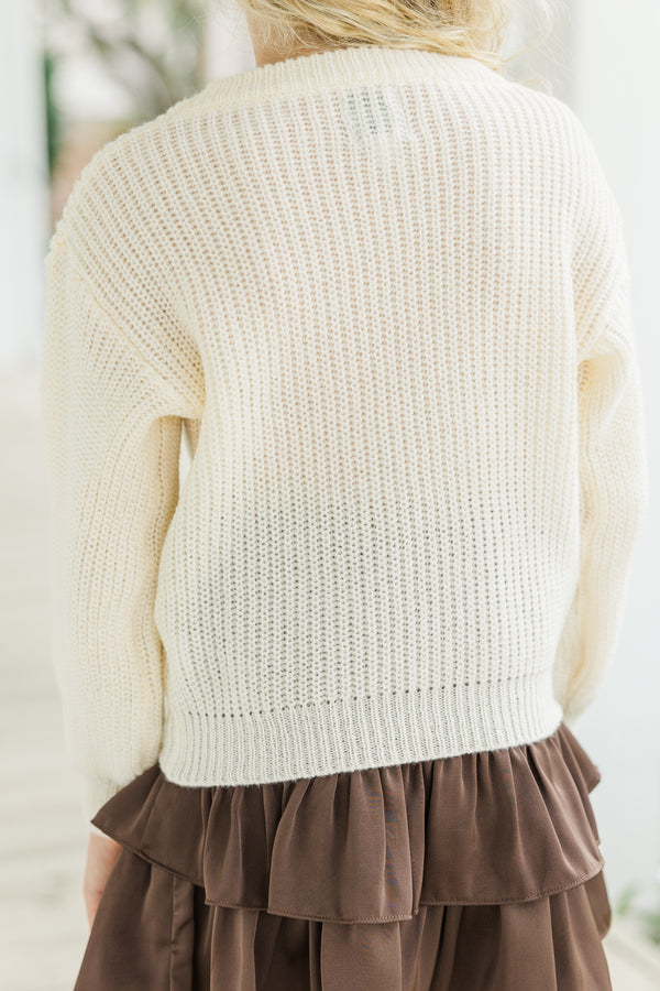 Girls: Hey Pumpkin Oatmeal White Script Sweater