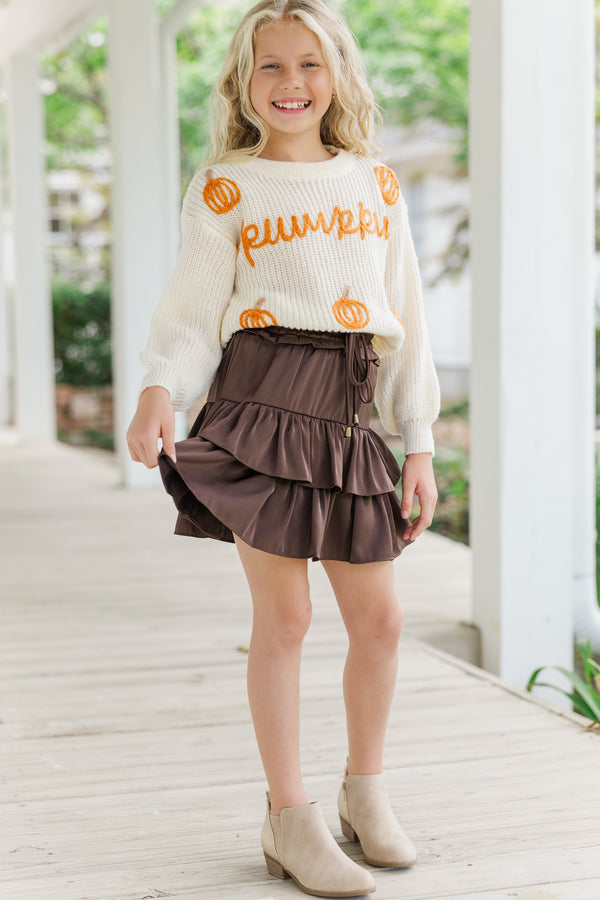 Girls: Hey Pumpkin Oatmeal White Script Sweater