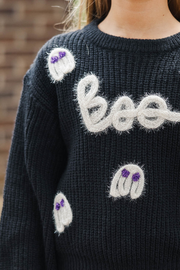 Girls: Hey Boo Black Script Sweater