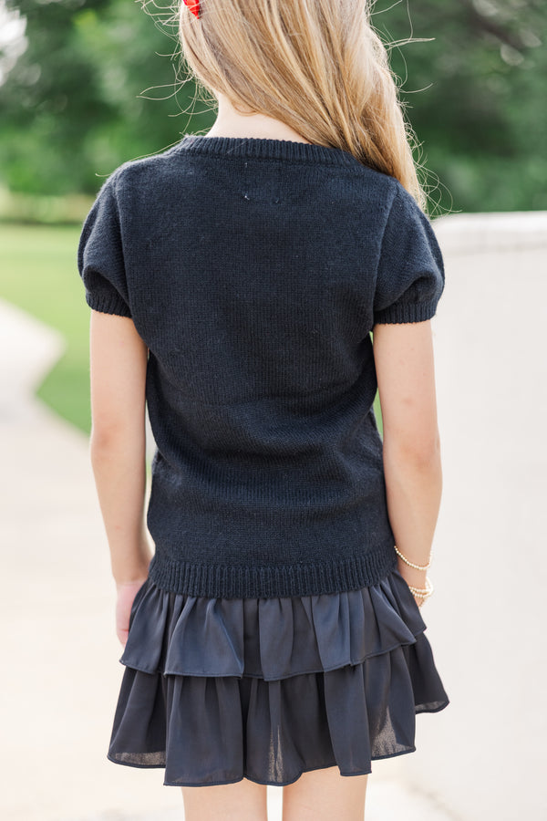 Girls: It's Game Day Black/Red Puff Sleeve Sweater