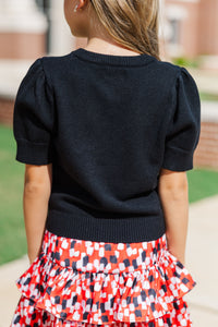 Girls: It's Game Day Black/Red Puff Sleeve Sweater